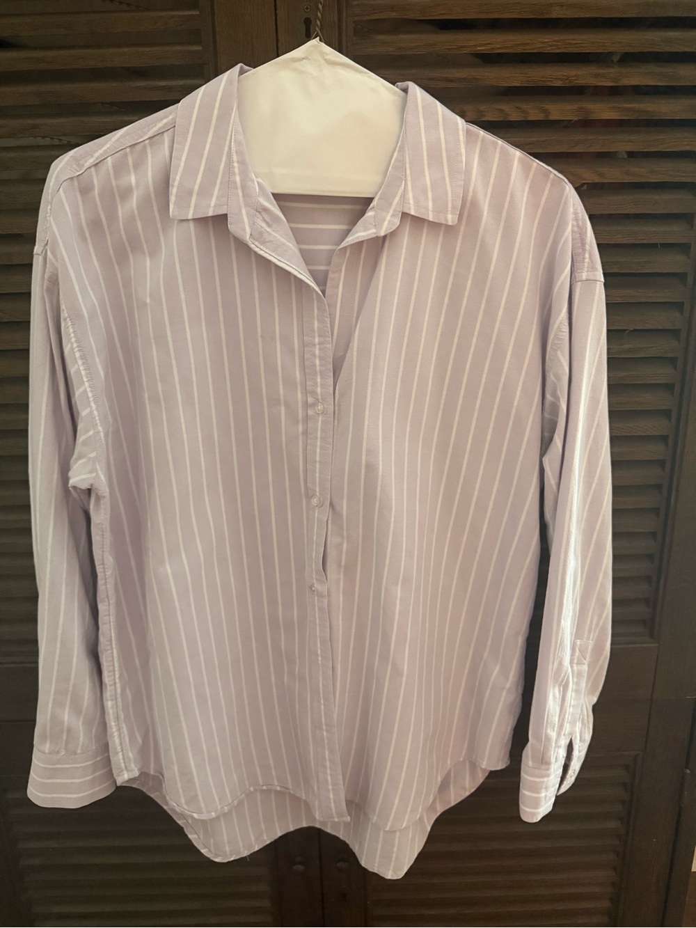 beachlunchlounge Lavender and White Stripe Button-Down Shirt